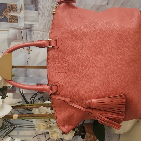 Tory Burch Handbags - Tory Burch Coral Orange Thea 2 Way Pebbled Leather bag..Gorgeous!